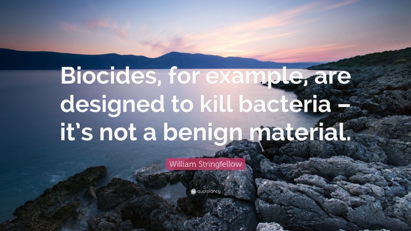 William Stringfellow Quote: “Biocides, for example, are designed to kill bacteria – it’s not a benign material.”