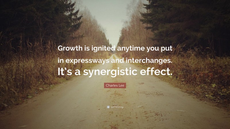 Charles Lee Quote: “Growth is ignited anytime you put in expressways and interchanges. It’s a synergistic effect.”