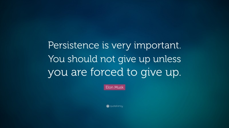 Elon Musk Quote: “Persistence is very important. You should not give up unless you are forced to give up.”