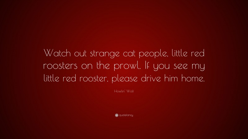 Howlin' Wolf Quote: “Watch out strange cat people, little red roosters on the prowl. If you see my little red rooster, please drive him home.”