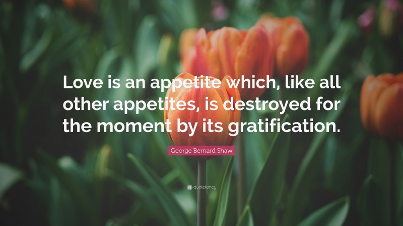 George Bernard Shaw Quote: “Love is an appetite which, like all other appetites, is destroyed for the moment by its gratification.”