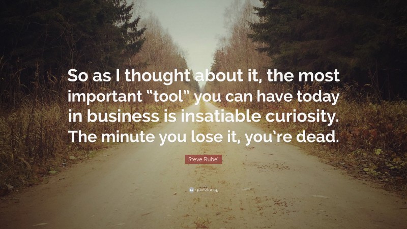 Steve Rubel Quote: “So as I thought about it, the most important “tool” you can have today in business is insatiable curiosity. The minute you lose it, you’re dead.”