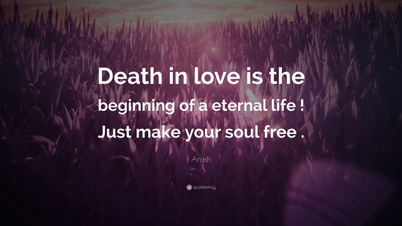 Arash Quote: “Death in love is the beginning of a eternal life ! Just make your soul free .”
