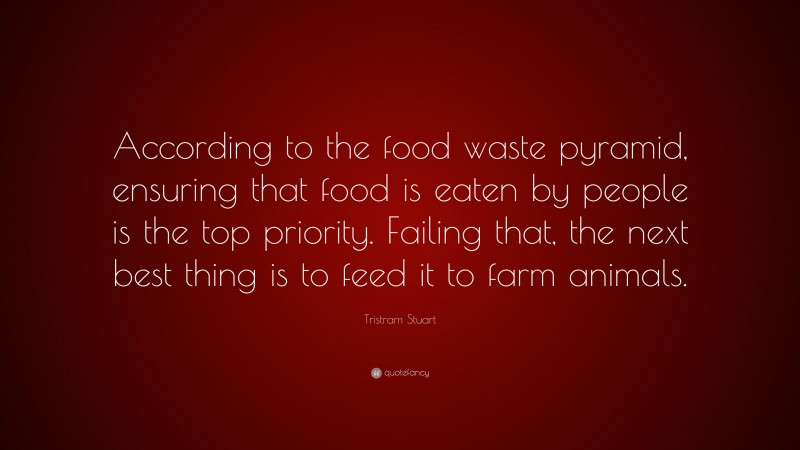 Tristram Stuart Quote: “According to the food waste pyramid, ensuring that food is eaten by people is the top priority. Failing that, the next best thing is to feed it to farm animals.”