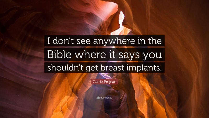 Carrie Prejean Quote: “I don’t see anywhere in the Bible where it says you shouldn’t get breast implants.”