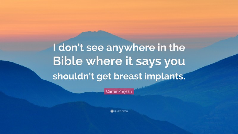 Carrie Prejean Quote: “I don’t see anywhere in the Bible where it says you shouldn’t get breast implants.”