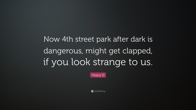 Heavy D Quote: “Now 4th street park after dark is dangerous, might get clapped, if you look strange to us.”
