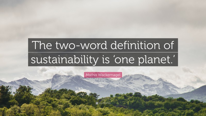 Mathis Wackernagel Quote: “The two-word definition of sustainability is ‘one planet.’”