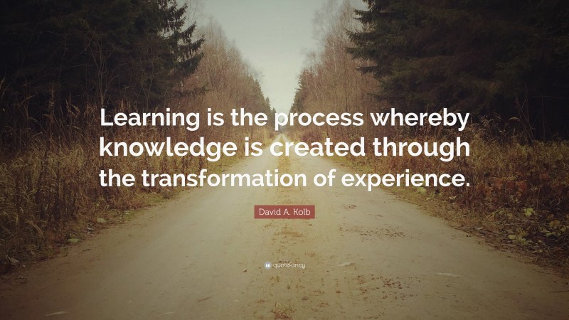 David A. Kolb Quote: “Learning is the process whereby knowledge is created through the transformation of experience.”