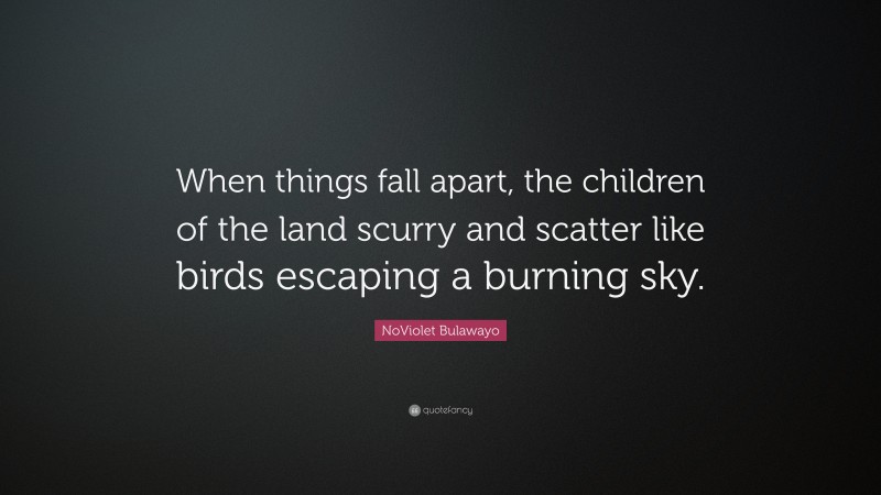 NoViolet Bulawayo Quote: “When things fall apart, the children of the land scurry and scatter like birds escaping a burning sky.”