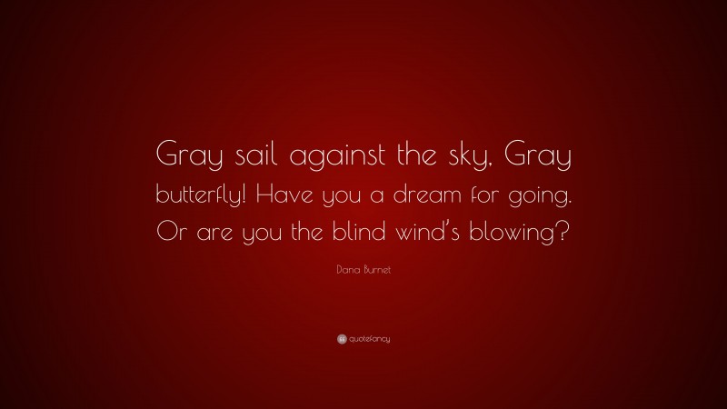 Dana Burnet Quote: “Gray sail against the sky, Gray butterfly! Have you a dream for going. Or are you the blind wind’s blowing?”