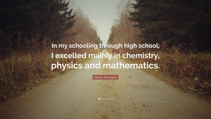 James Rainwater Quote: “In my schooling through high school, I excelled mainly in chemistry, physics and mathematics.”