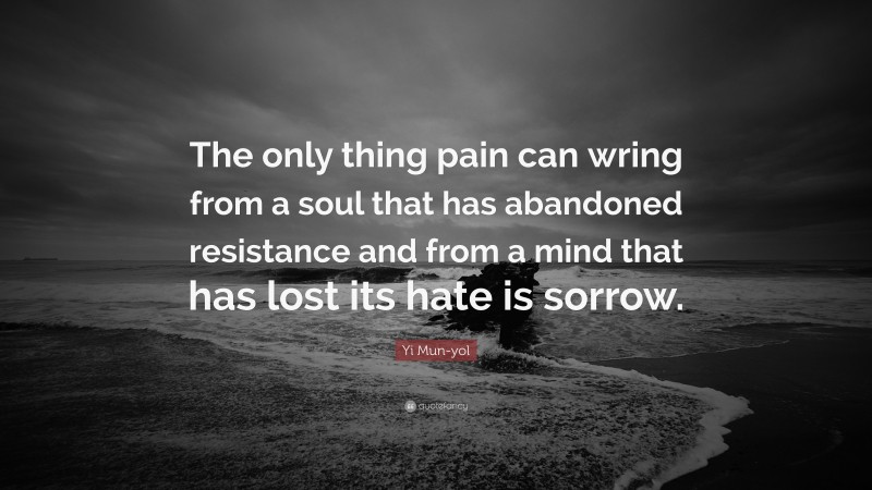Yi Mun-yol Quote: “The only thing pain can wring from a soul that has abandoned resistance and from a mind that has lost its hate is sorrow.”