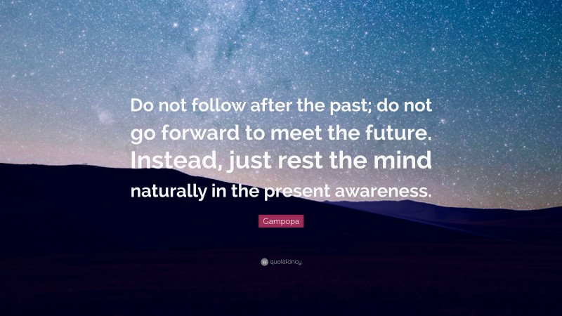 Gampopa Quote: “Do not follow after the past; do not go forward to meet the future. Instead, just rest the mind naturally in the present awareness.”