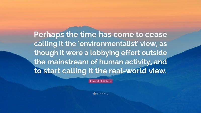 Edward O. Wilson Quote: “Perhaps the time has come to cease calling it the ‘environmentalist’ view, as though it were a lobbying effort outside the mainstream of human activity, and to start calling it the real-world view.”