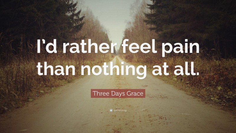 Three Days Grace Quote: “I’d rather feel pain than nothing at all.”