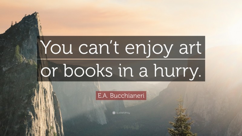 E.A. Bucchianeri Quote: “You can’t enjoy art or books in a hurry.”