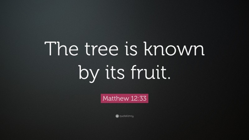 Matthew 12:33 Quote: “The tree is known by its fruit.”
