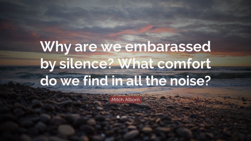 Mitch Albom Quote: “Why are we embarassed by silence? What comfort do we find in all the noise?”