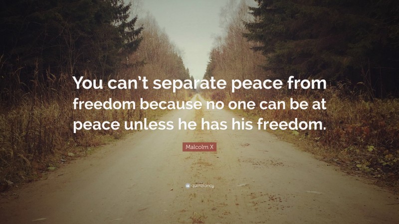 Malcolm X Quote: “You can’t separate peace from freedom because no one can be at peace unless he has his freedom.”