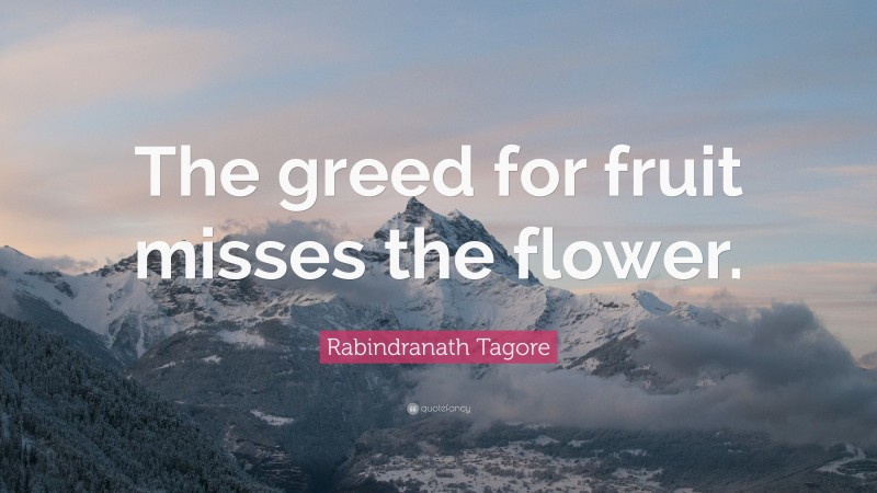 Rabindranath Tagore Quote: “The greed for fruit misses the flower.”