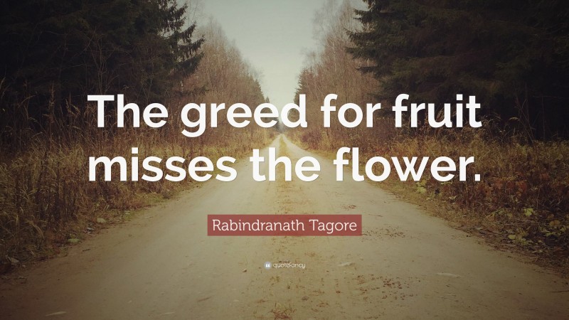 Rabindranath Tagore Quote: “The greed for fruit misses the flower.”