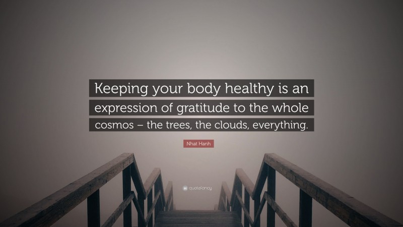 Nhat Hanh Quote: “Keeping your body healthy is an expression of gratitude to the whole cosmos – the trees, the clouds, everything.”