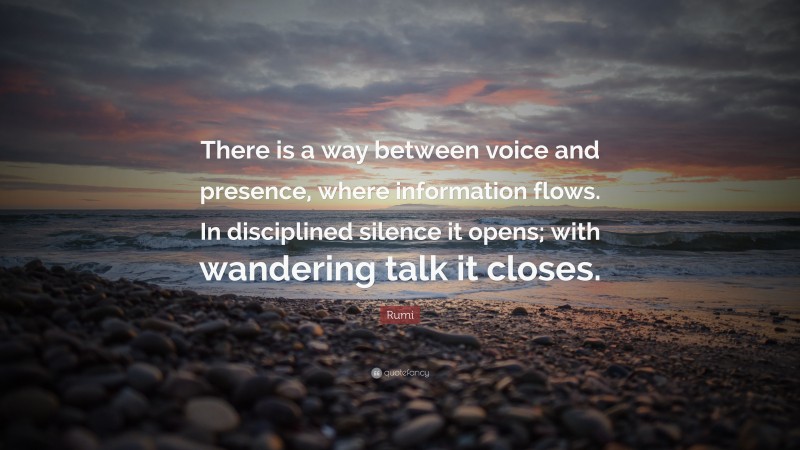 Rumi Quote: “There is a way between voice and presence, where information flows. In disciplined silence it opens; with wandering talk it closes.”
