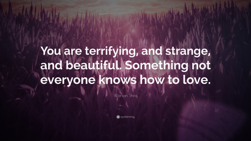 Warsan Shire Quote: “You are terrifying, and strange, and beautiful. Something not everyone knows how to love.”
