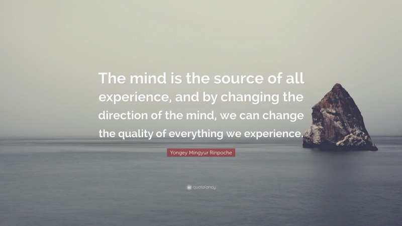 Yongey Mingyur Rinpoche Quote: “The mind is the source of all experience, and by changing the direction of the mind, we can change the quality of everything we experience.”