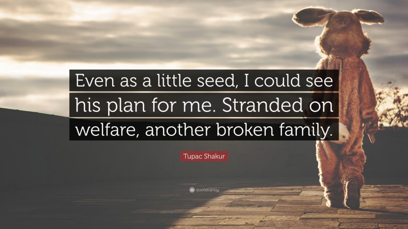 Tupac Shakur Quote: “Even as a little seed, I could see his plan for me. Stranded on welfare, another broken family.”