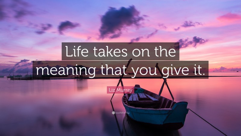 Liz Murray Quote: “Life takes on the meaning that you give it.”
