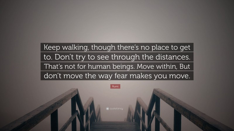 Rumi Quote: “Keep walking, though there’s no place to get to. Don’t try to see through the distances. That’s not for human beings. Move within, But don’t move the way fear makes you move.”