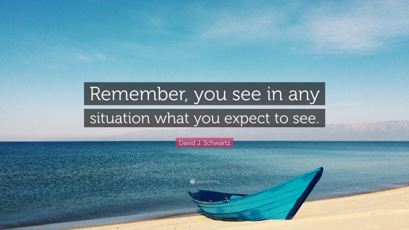 David J. Schwartz Quote: “Remember, you see in any situation what you expect to see.”