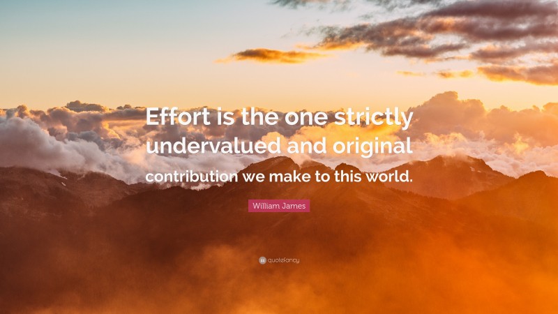 William James Quote: “Effort is the one strictly undervalued and original contribution we make to this world.”