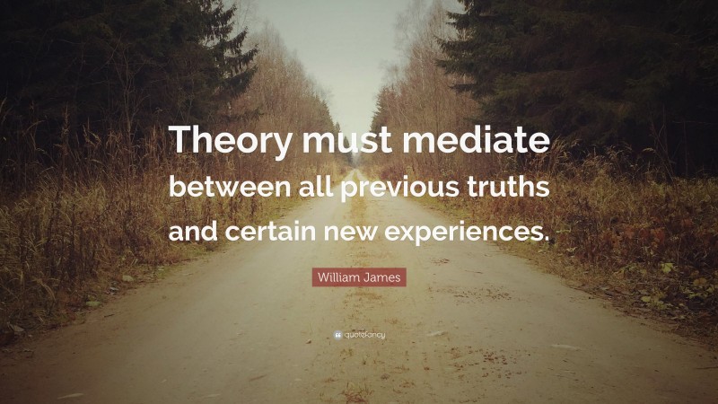 William James Quote: “Theory must mediate between all previous truths and certain new experiences.”