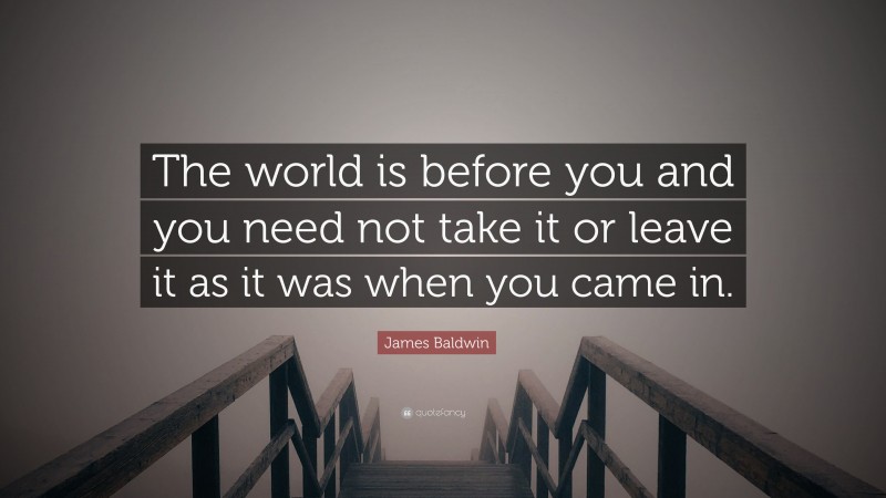 James Baldwin Quote: “The world is before you and you need not take it or leave it as it was when you came in.”