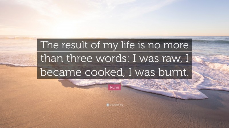 Rumi Quote: “The result of my life is no more than three words: I was raw, I became cooked, I was burnt.”