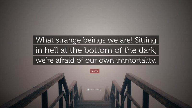 Rumi Quote: “What strange beings we are! Sitting in hell at the bottom of the dark, we’re afraid of our own immortality.”