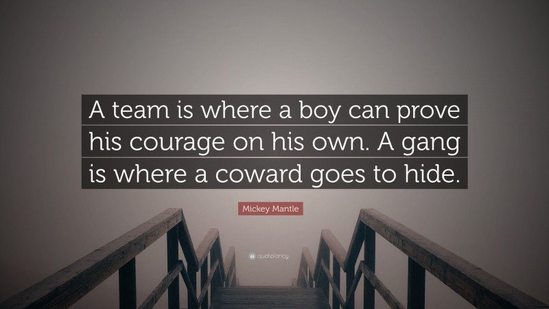 Mickey Mantle Quote: “A team is where a boy can prove his courage on his own. A gang is where a coward goes to hide.”