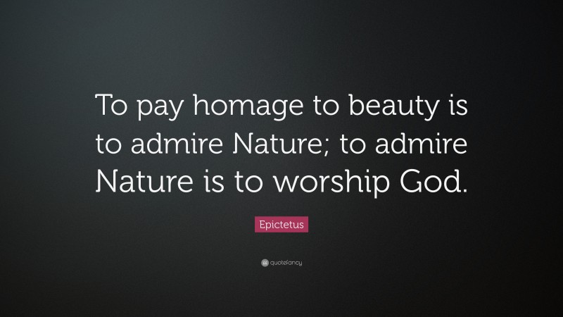 Epictetus Quote: “To pay homage to beauty is to admire Nature; to admire Nature is to worship God.”