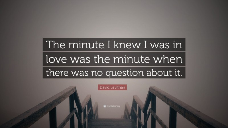 David Levithan Quote: “The minute I knew I was in love was the minute when there was no question about it.”