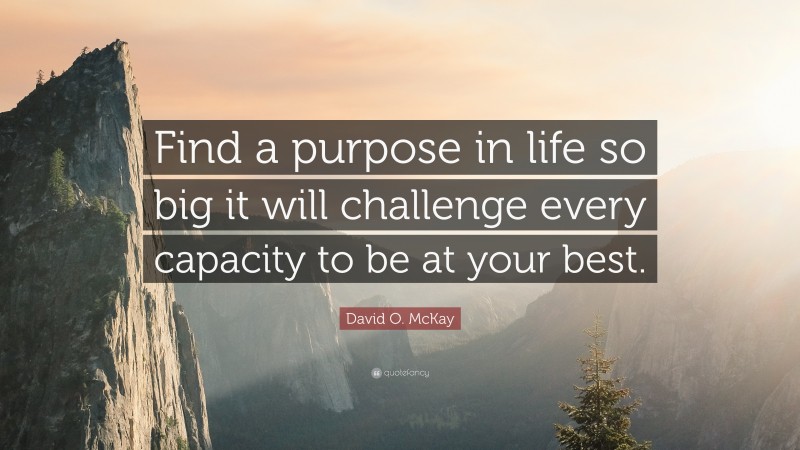 David O. McKay Quote: “Find a purpose in life so big it will challenge every capacity to be at your best.”