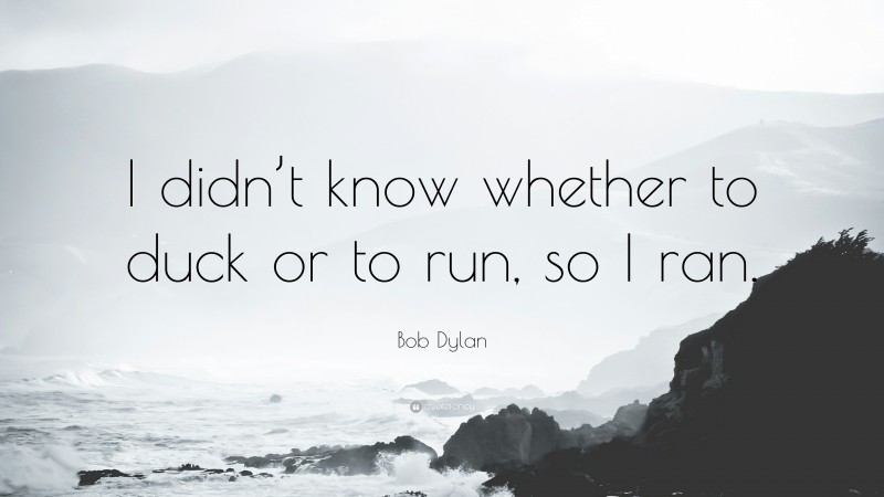 Bob Dylan Quote: “I didn’t know whether to duck or to run, so I ran.”