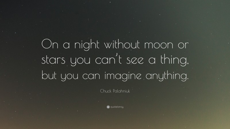 Chuck Palahniuk Quote: “On a night without moon or stars you can’t see a thing, but you can imagine anything.”