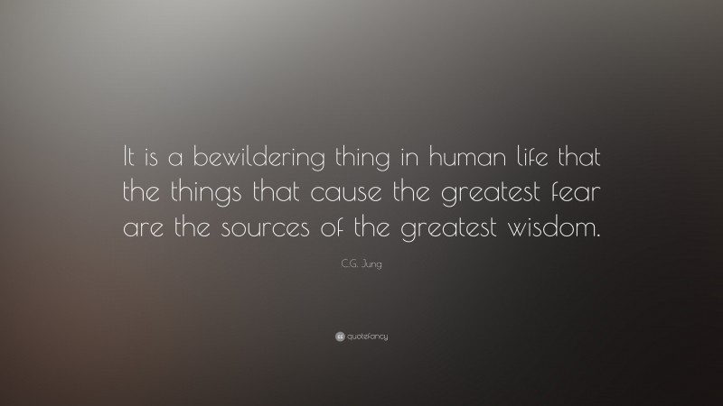 C.G. Jung Quote: “It is a bewildering thing in human life that the things that cause the greatest fear are the sources of the greatest wisdom.”