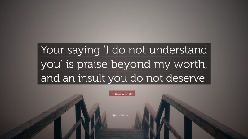 Khalil Gibran Quote: “Your saying ‘I do not understand you’ is praise beyond my worth, and an insult you do not deserve.”