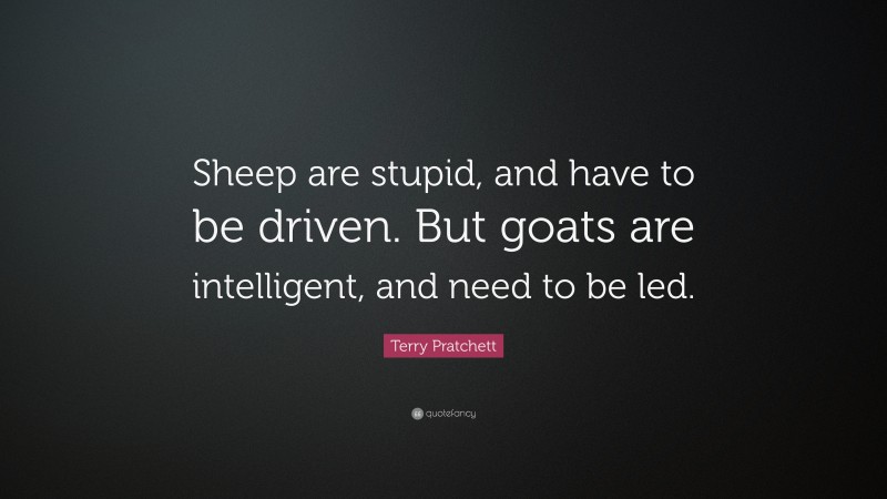 Terry Pratchett Quote: “Sheep are stupid, and have to be driven. But goats are intelligent, and need to be led.”