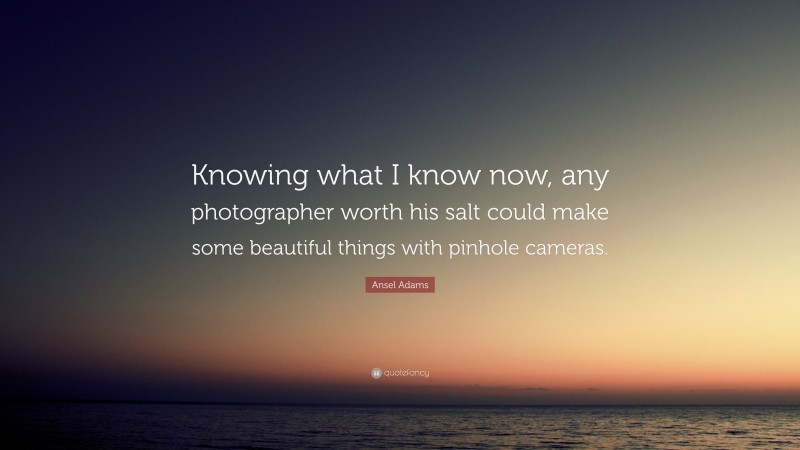 Ansel Adams Quote: “Knowing what I know now, any photographer worth his salt could make some beautiful things with pinhole cameras.”