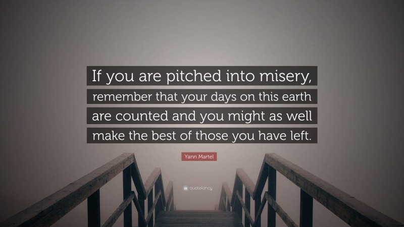 Yann Martel Quote: “If you are pitched into misery, remember that your days on this earth are counted and you might as well make the best of those you have left.”